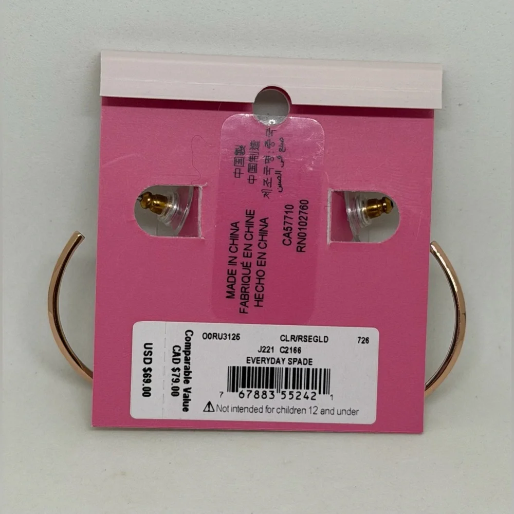 NEW Kate Spade Rose Gold Tone Pave Everyday Spade Hoop Earrings CZ Dust Bag Gift